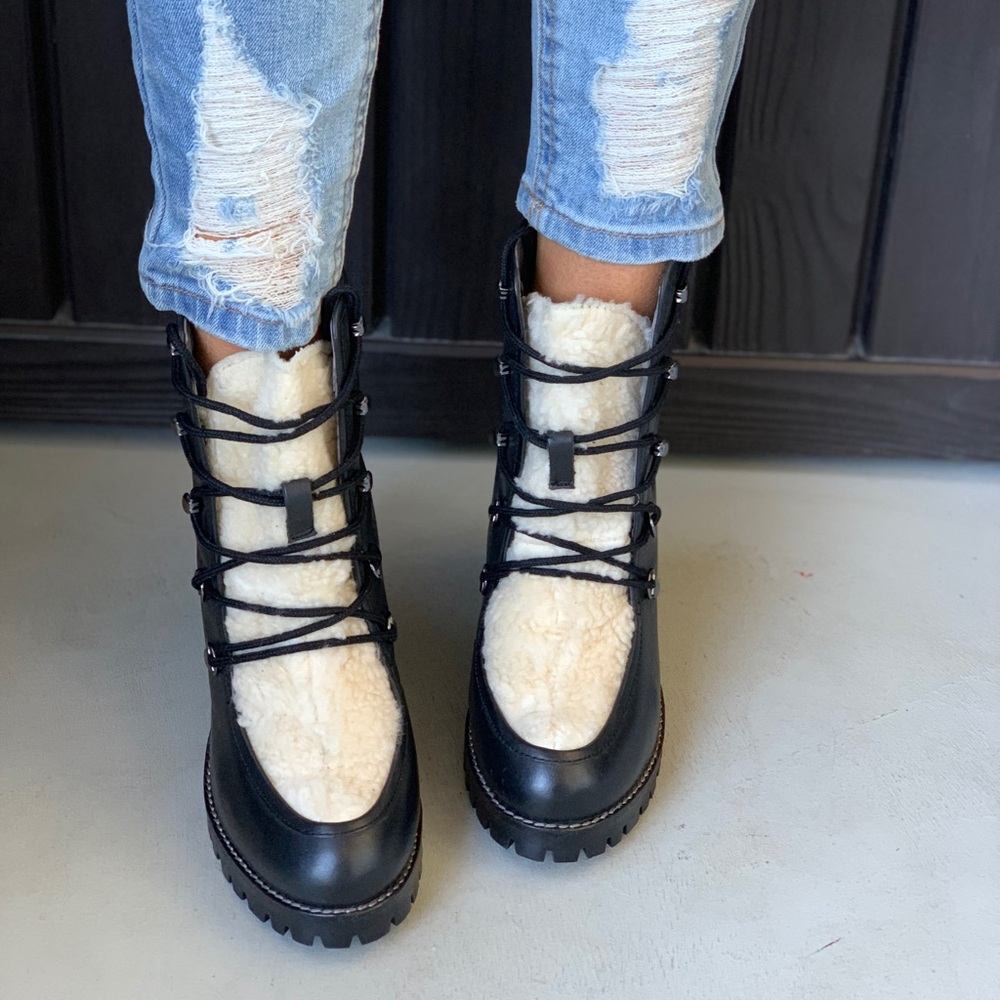 Check Genuine Leather Lace Up Lug Hiker Boot - Picture 6 of 8